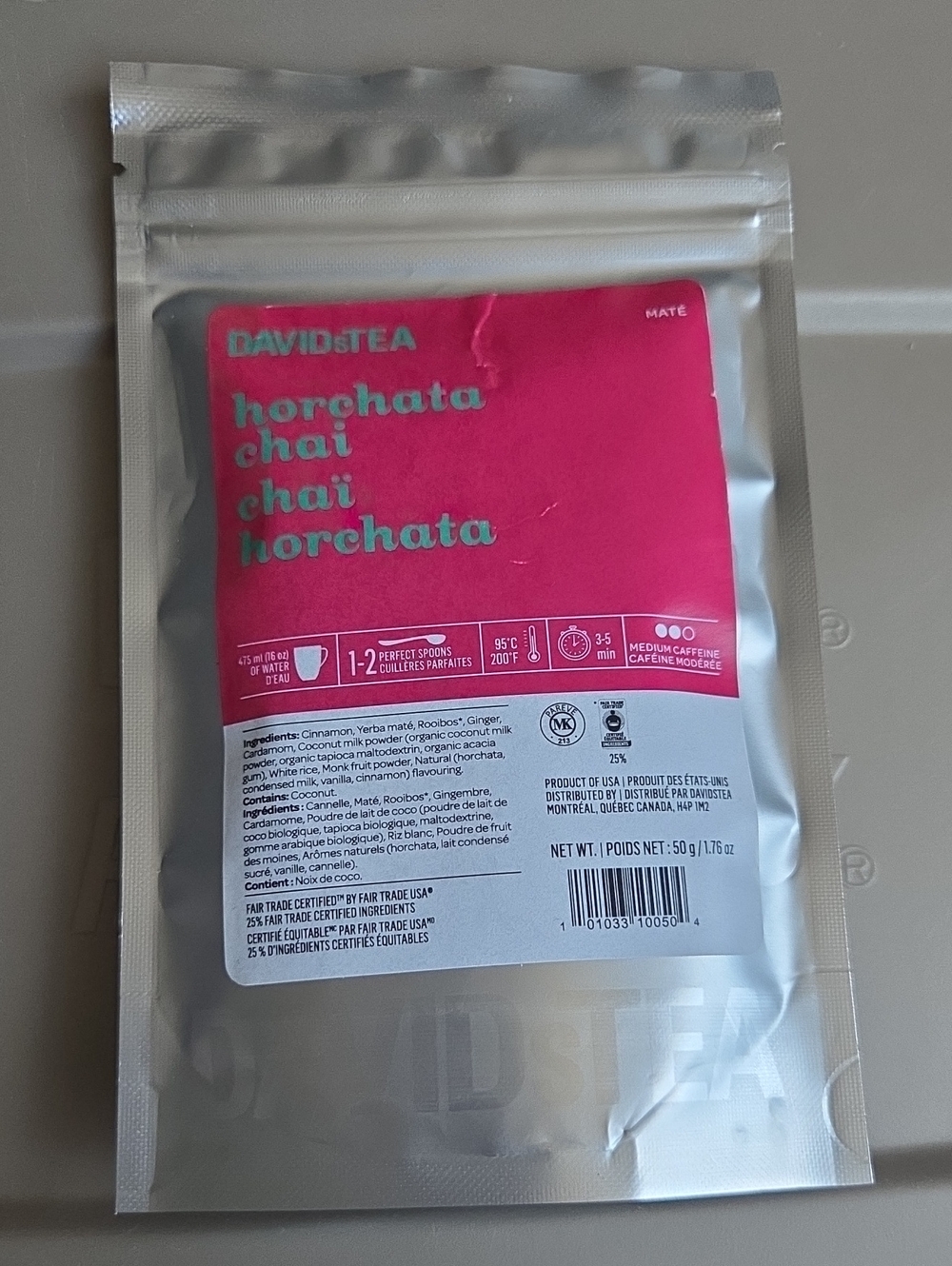 2/$20 New! Sealed! Davidstea HORCHATA CHAI Loose Leaf Tea 50g Davids Tea